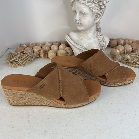 UGG Taia Wedge Slide Sandals - Suede (For Women) Chestnut Sz 8 - Picture 8 of 13